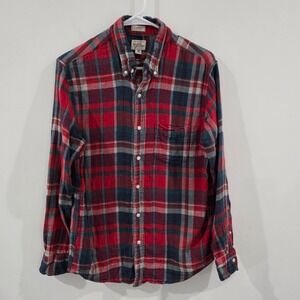 J Crew Mens Flannel Shirt Size Medium Red Plaid Slim Fit Button Down Cotton Cozy